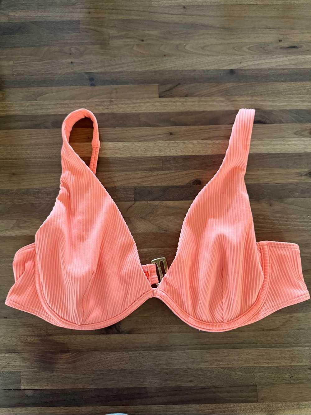 Hollister Coral Ribbed Plunge Underwire bikini top